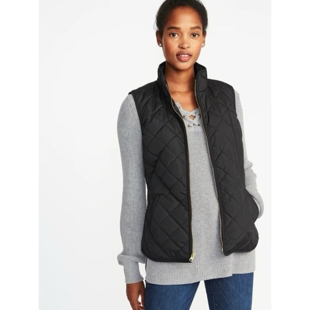 Old Navy Black Full Zip Lightweight Quilted Sleeveless Vest